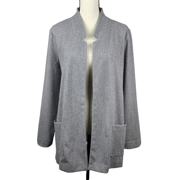 Simply Vera Vera Wang Sweaters - Simply Vera Vera Wang Women's Open Front Cardigan Large Gray Herringbone Pockets